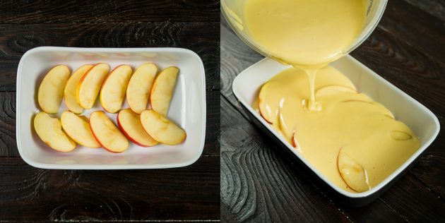 Простая шарлотка: выложите яблоки и залейте их тестом