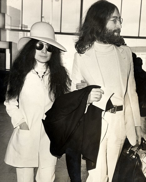 John Lennon with Yoko Ono at London Airport